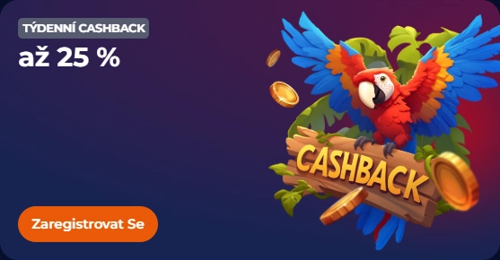 Týdenní cashback až 25 % s papouškem a zlatými mincemi