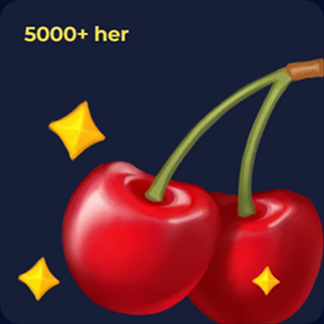 Dvě zralé třešně se zlatými hvězdami a nápisem 5000+ her