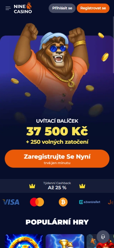 Nine Casino uvítací balíček 37 500 Kč a 250 volných zatočení