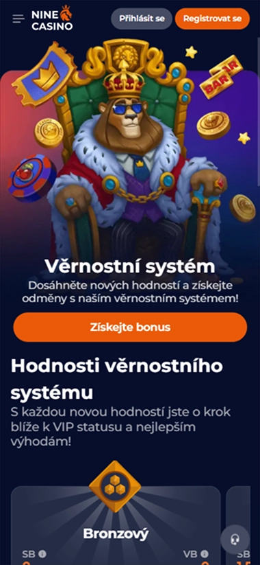 Nine Casino mobilní aplikace s věrnostním systémem a možností získat bonus